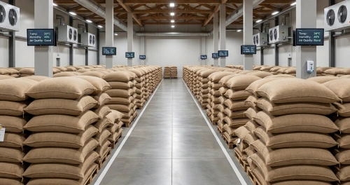 Coffee bags in storage